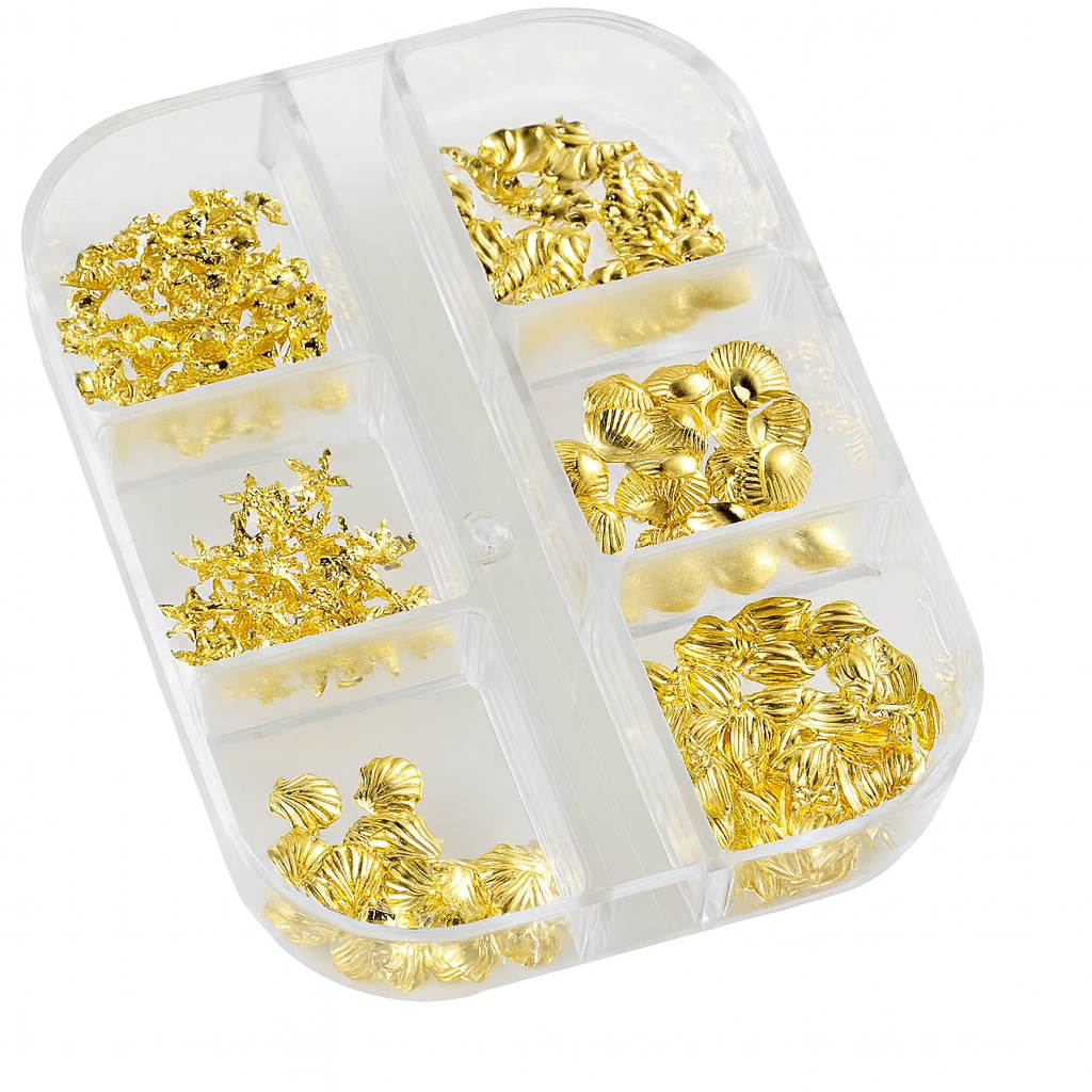 🐚 6-Grid Gold Shell & Starfish Nail Charms