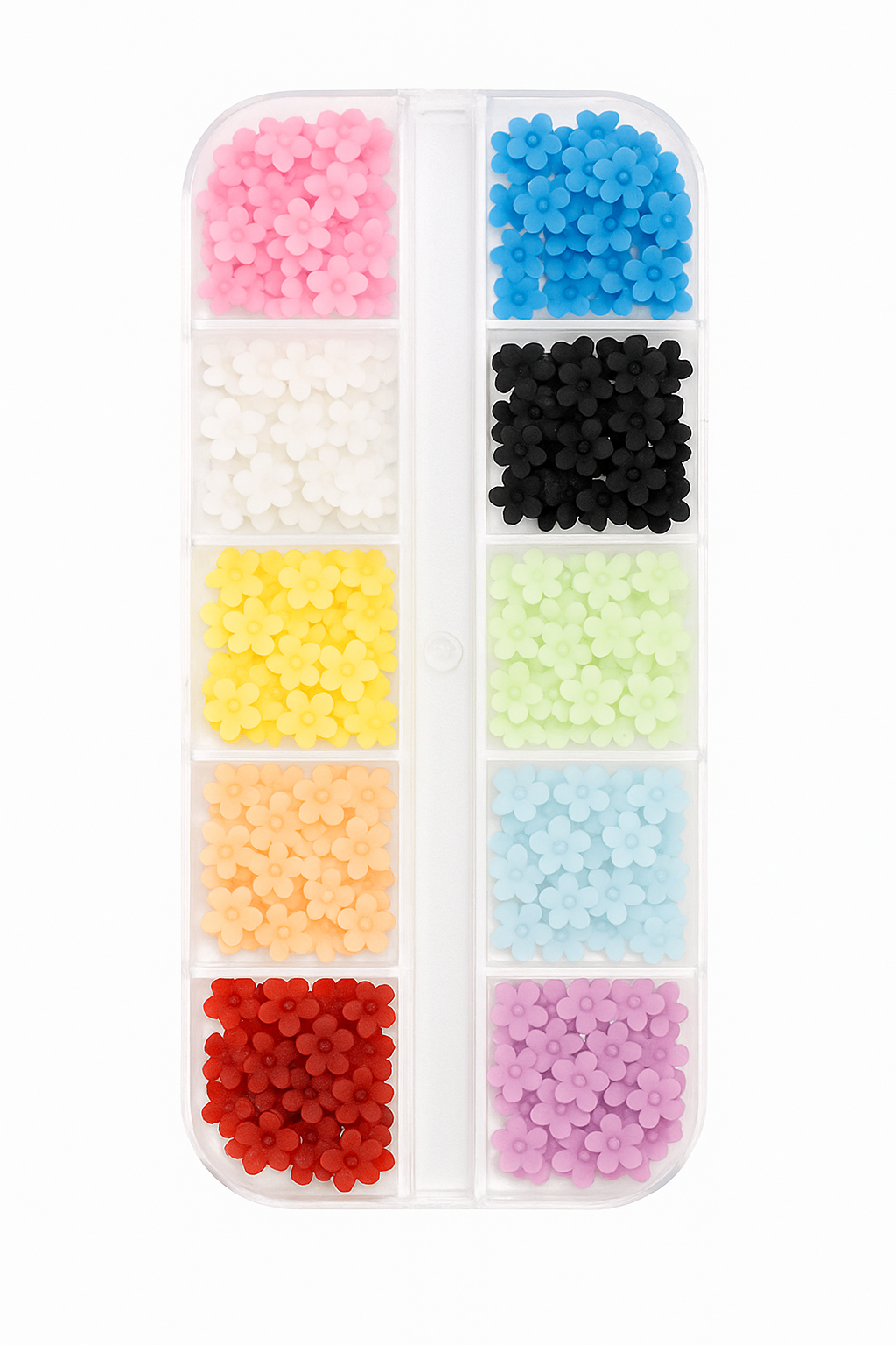 🌼 12-Grid 3D Acrylic Flower Nail Charms – Mixed Colours