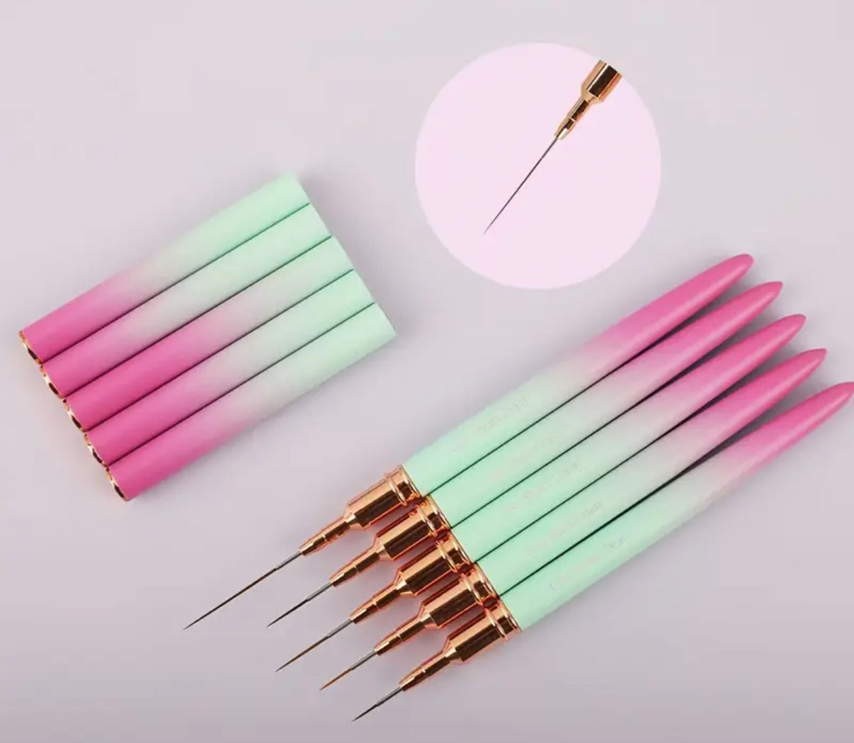 Nail Art Brush Set Green/pink (5pcs)