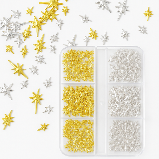 3D Silver & Gold Star Nail Charms